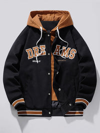 Thumbnail for Men's Hooded Embroidered Letter Jacket