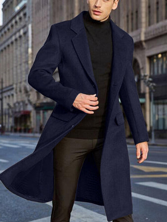 Men's Long Wool-Blend Trench Coat