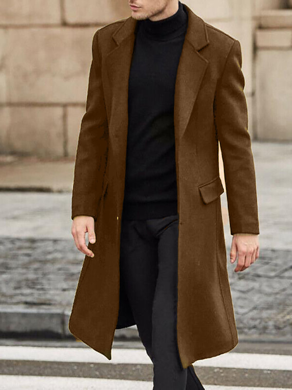 Men's Long Wool-Blend Trench Coat