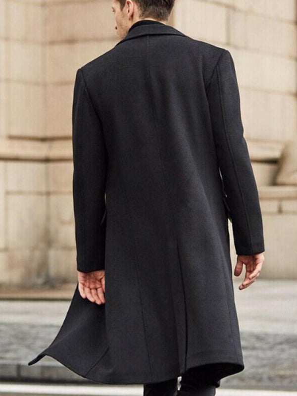 Men's Long Wool-Blend Trench Coat