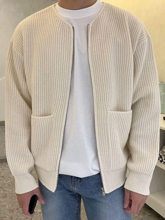 Men's Solid Color Loose Casual Knitted Cardigan Sweater