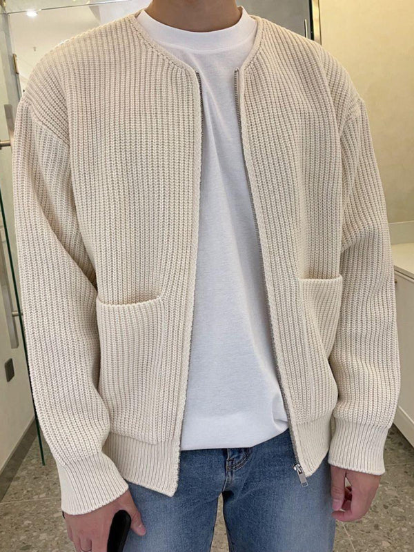 Men's Solid Color Loose Casual Knitted Cardigan Sweater