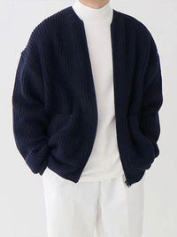 Thumbnail for Men's Solid Color Loose Casual Knitted Cardigan Sweater