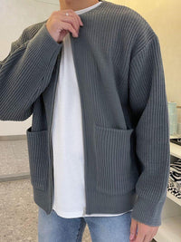 Thumbnail for Men's Solid Color Loose Casual Knitted Cardigan Sweater