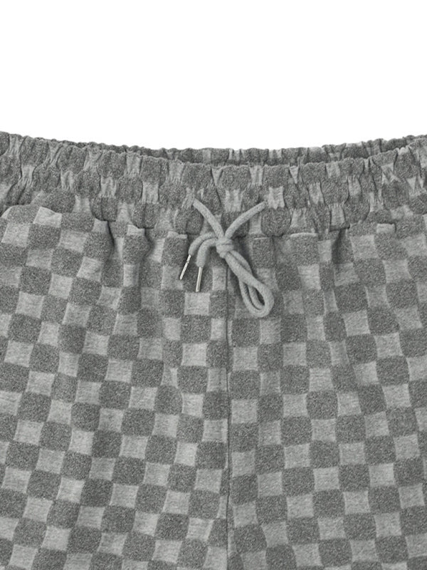 Men's Jacquard Checkerboard Loose Shorts Set