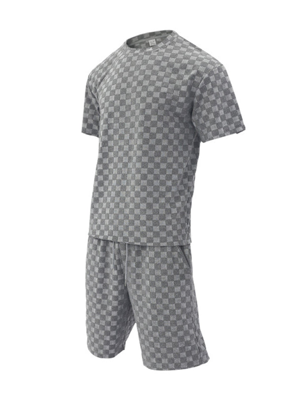 Men's Jacquard Checkerboard Loose Shorts Set