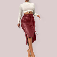 Thumbnail for PU Leather Slit Mid Length Skirt