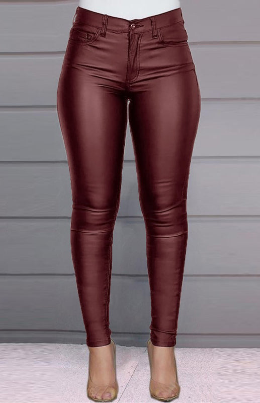 Women's Fashion Pu Leather Ankle Trousers