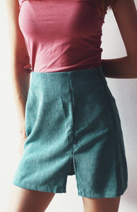 Thumbnail for High Waist Corduroy Solid Split A-Line Skirt