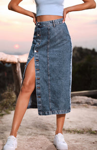 Thumbnail for Women's Irregular Split Denim High Waist Skirt