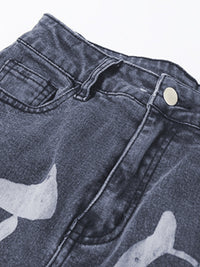 Thumbnail for Zip Fly High Waist Paint Splatter Slim Jeans