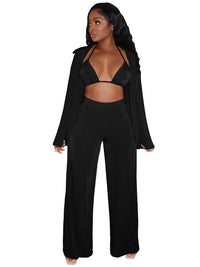 Thumbnail for Women's Solid Color Three-Piece Pants Set