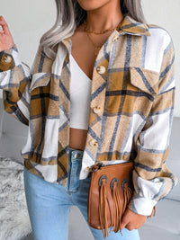 Thumbnail for Flannel Plaid Button Front Shacket