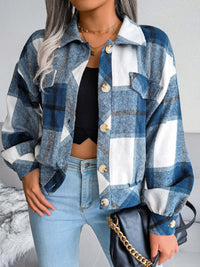 Thumbnail for Flannel Plaid Button Front Shacket