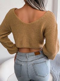 Thumbnail for Women's Long Sleeve Knotted Cropped Sweater