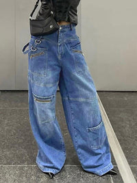 Thumbnail for Zip Pocket Wide Leg Oversized Jeans