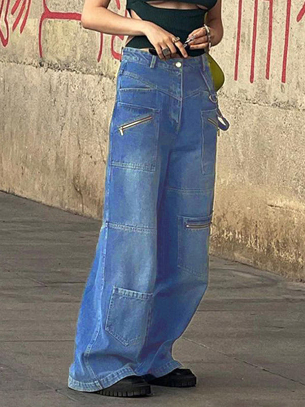 Zip Pocket Wide Leg Oversized Jeans