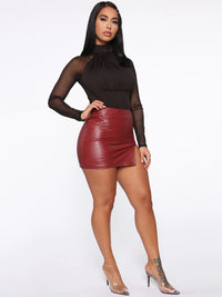 Thumbnail for Women’s Slit Hem Faux Leather Mini Skirt