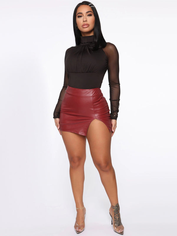 Women’s Slit Hem Faux Leather Mini Skirt