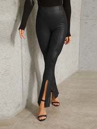 Thumbnail for Pull-on Style High Rise PU Leather Pants With Slits
