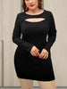 Plus Size Solid Cutout Ribbed Knit Long Sleeve Bodycon Dress