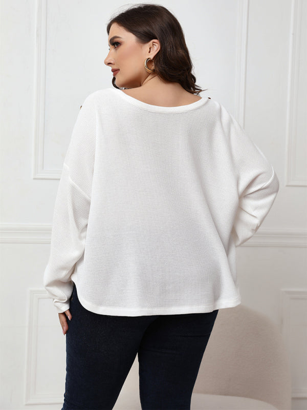 Plus Size Solid Color Boat Neck Sweater