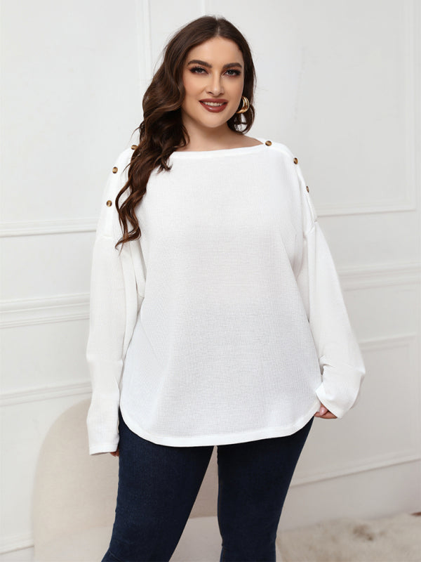Plus Size Solid Color Boat Neck Sweater