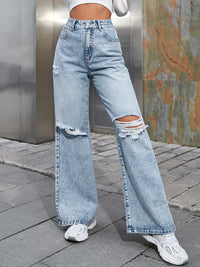 Thumbnail for Women's Ripped High Waist Wide Leg Jeans