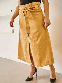 Thumbnail for Plus Size Slim High Waist Corduroy Belt A Line Skirt