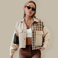 Thumbnail for Women's Contrast Pattern Plaid Print Cropped Jacket