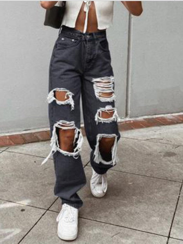 Destroyed High Waist Relaxed Baggy Jeans