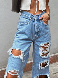 Thumbnail for Destroyed High Waist Relaxed Baggy Jeans