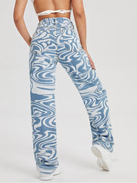 Thumbnail for Women's Swirl Abstract Mid Rise Wide Leg Jeans