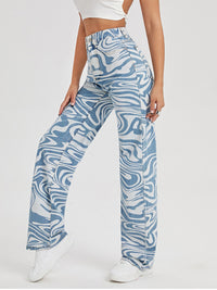 Thumbnail for Women's Swirl Abstract Mid Rise Wide Leg Jeans