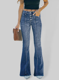 Thumbnail for Four Button High Waist Flare Front Seam Jeans