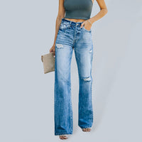 Thumbnail for Women's Casual Wide Leg Distressed Jeans