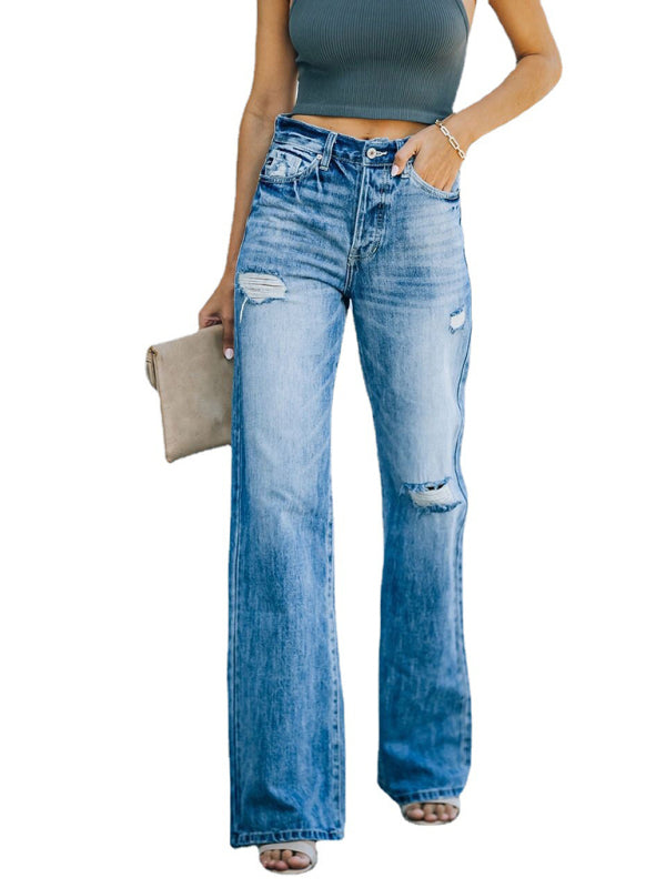 Women's Casual Wide Leg Distressed Jeans