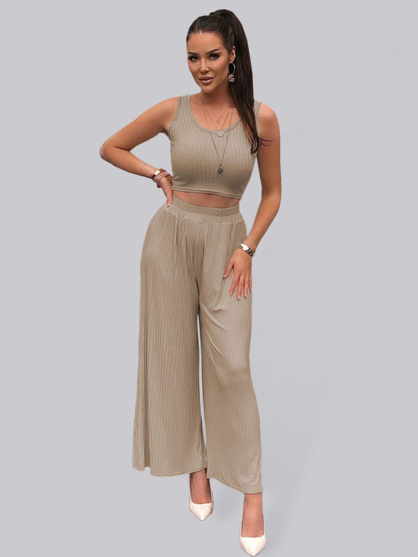Women's Solid Color Sleeveless Top and Pants
