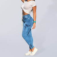 Thumbnail for Women's High Waist Cargo Skinny Zipper Ankle Jeans