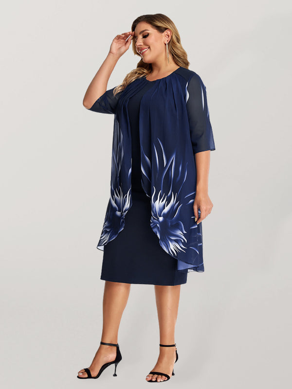 Plus Size Elegant Knitted Lace Cape Dress