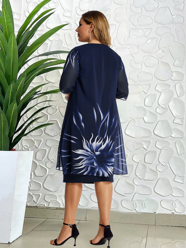 Plus Size Elegant Knitted Lace Cape Dress