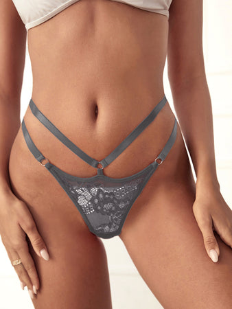 Solid Color Lace Low-Rise Thong