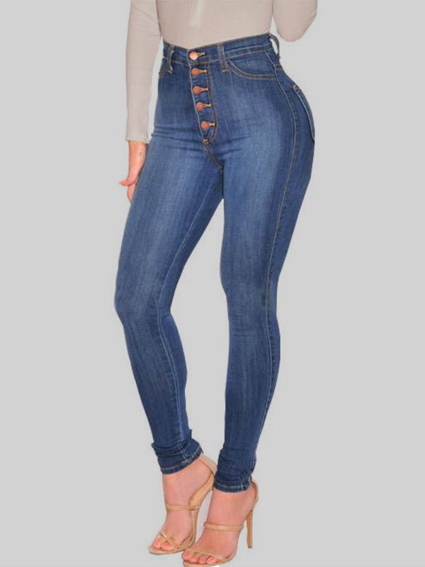 Button High Waist Ankle Skinny Jeans