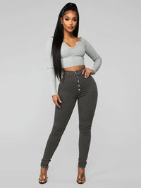 Thumbnail for Button High Waist Ankle Skinny Jeans