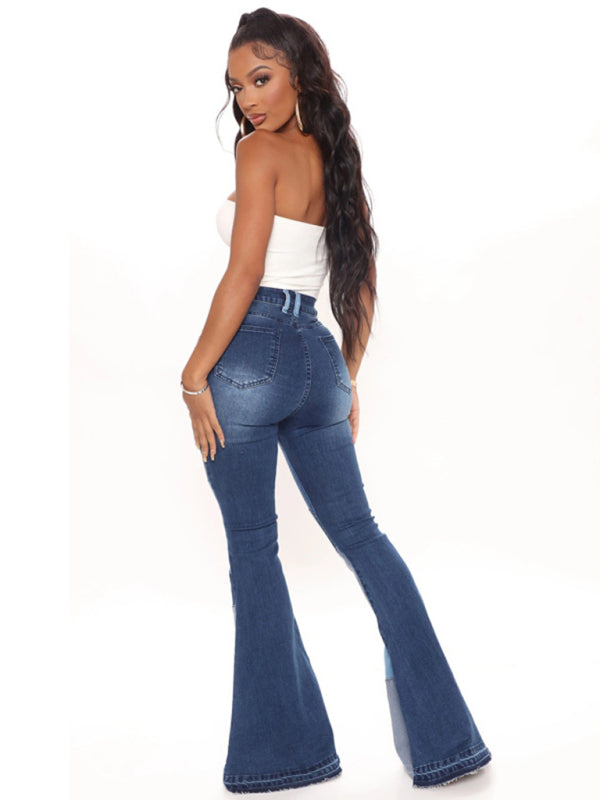 Women's Colorblock Patch High Waist Flared Jeans