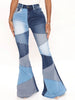 Women's Colorblock Patch High Waist Flared Jeans
