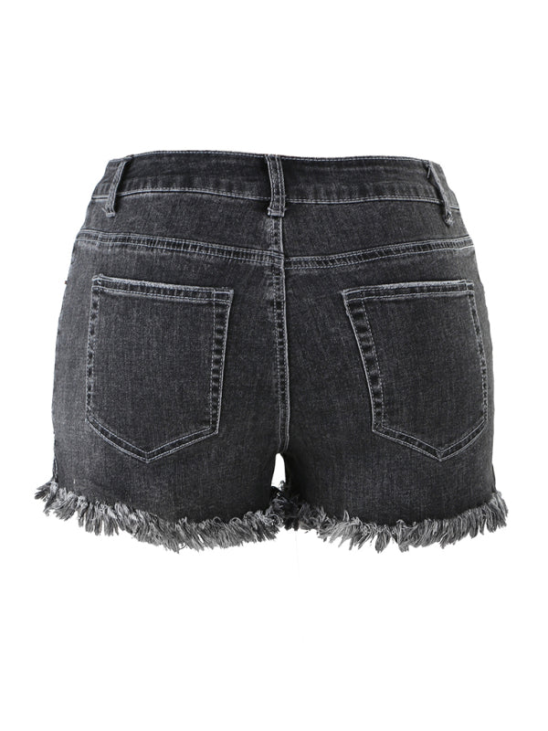Women's High Waist Frayed Denim Mini Shorts
