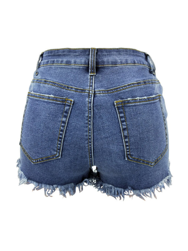 Women's High Waist Frayed Denim Mini Shorts