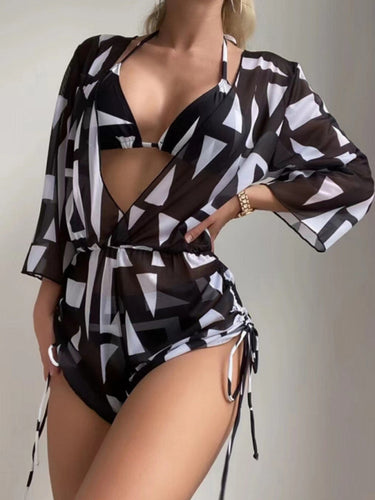 Women's Tropical Print Bikini Three-Piece Set