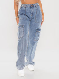 Thumbnail for High Waist Relaxed Cargo Jeans